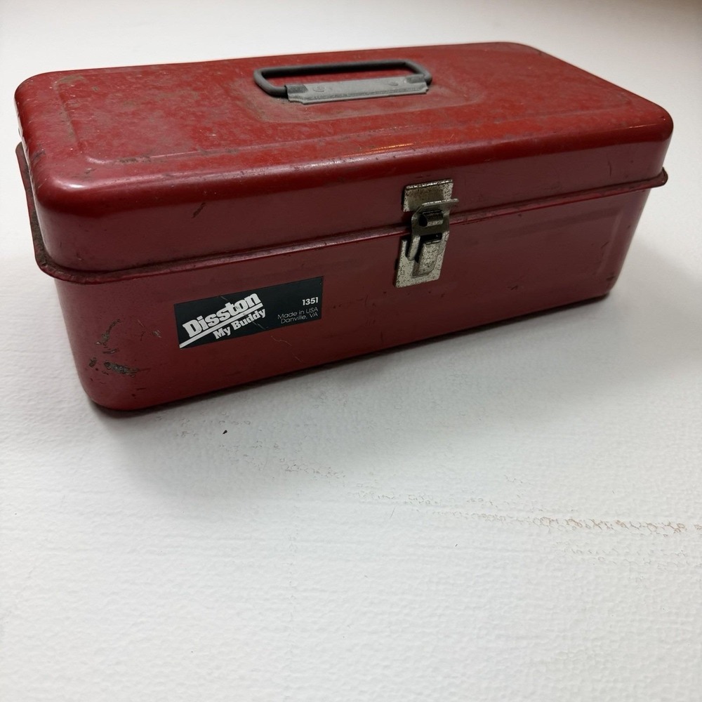 Vintage Disston My Buddy 1351 Red Metal Toolbox‎ Industrial Made in USA 13x5x5
